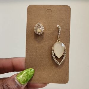 Gold-Tone Cream Teardrop Crystal Drop Earrings